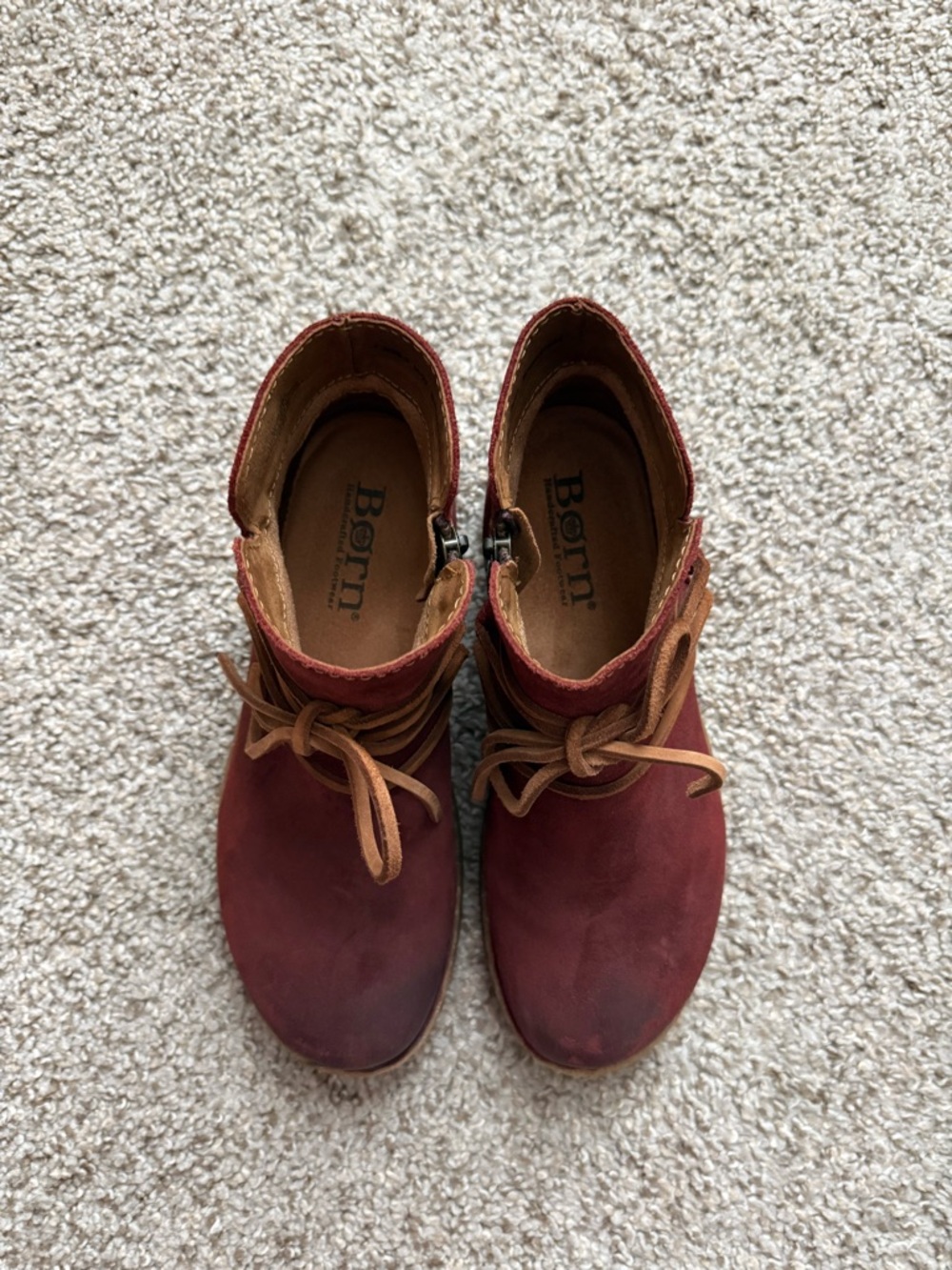 Born Women’s Red Suede Lace-Up Ankle Boots - Picture 6 of 8